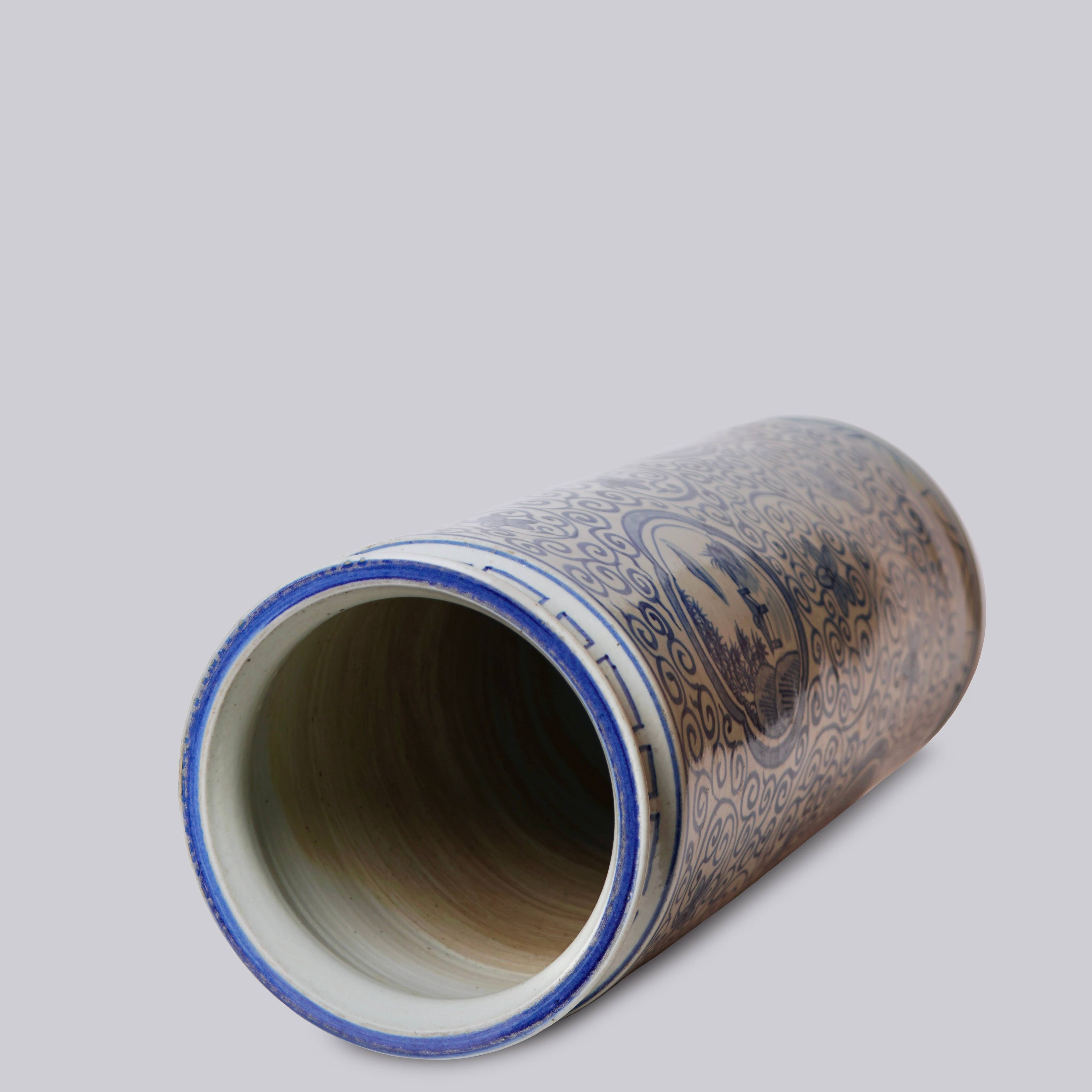 Tall Blue and White Landscape Porcelain Umbrella Stand