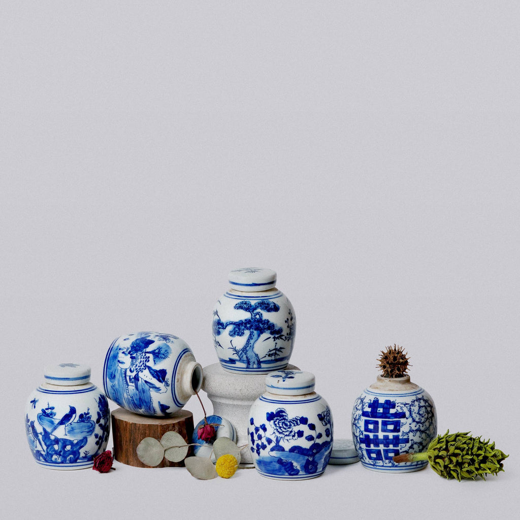 Blue and White Porcelain Mini Double Happiness Round Jar