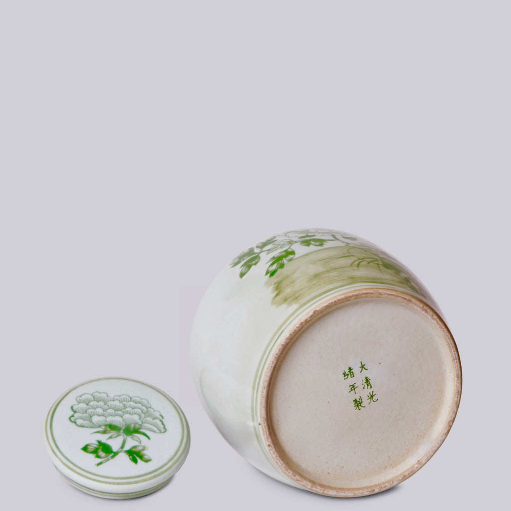 Peony Landscape Green and White Porcelain Jar