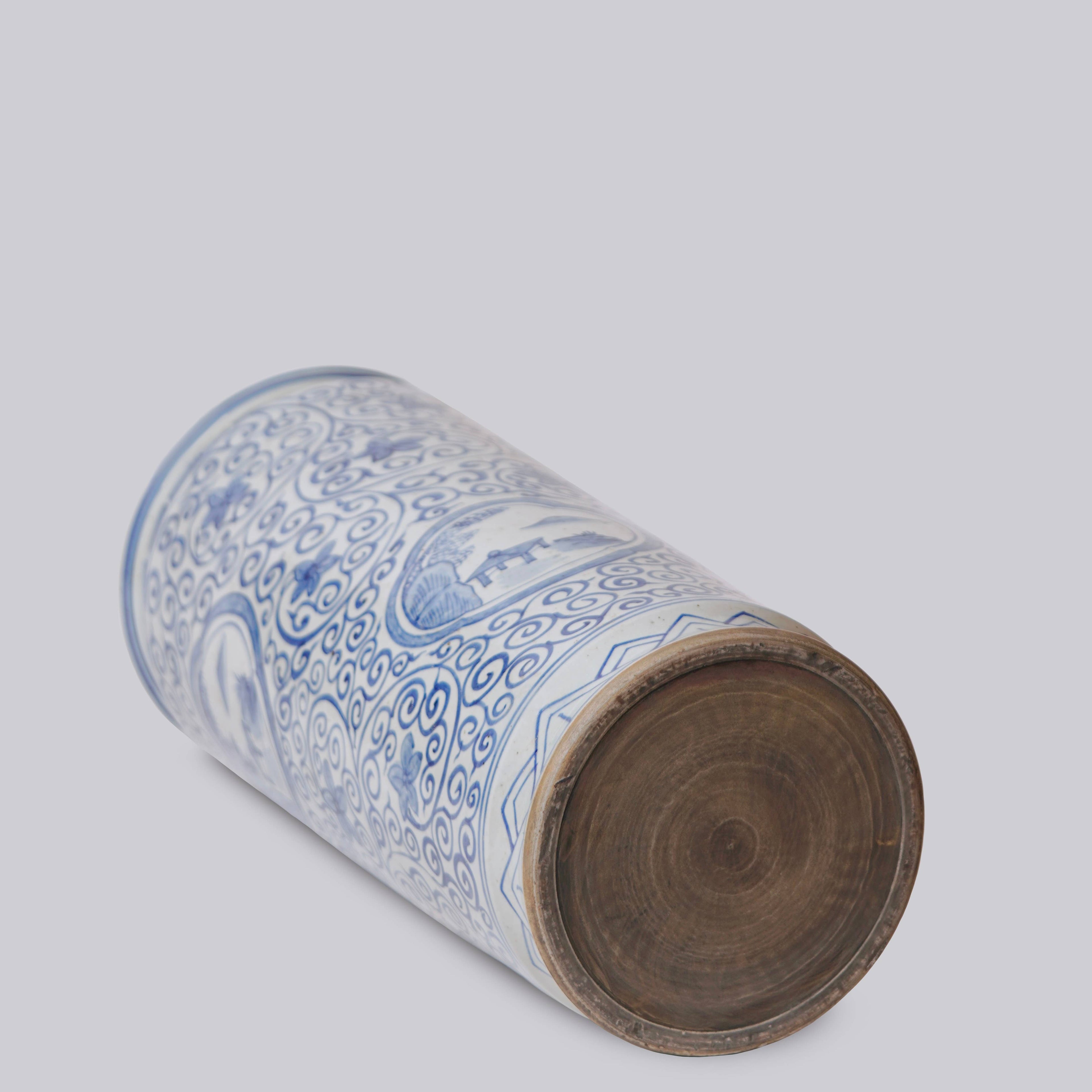 Tall Blue and White Landscape Porcelain Umbrella Stand
