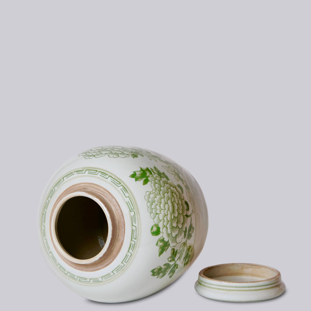 Peony Landscape Green and White Porcelain Jar