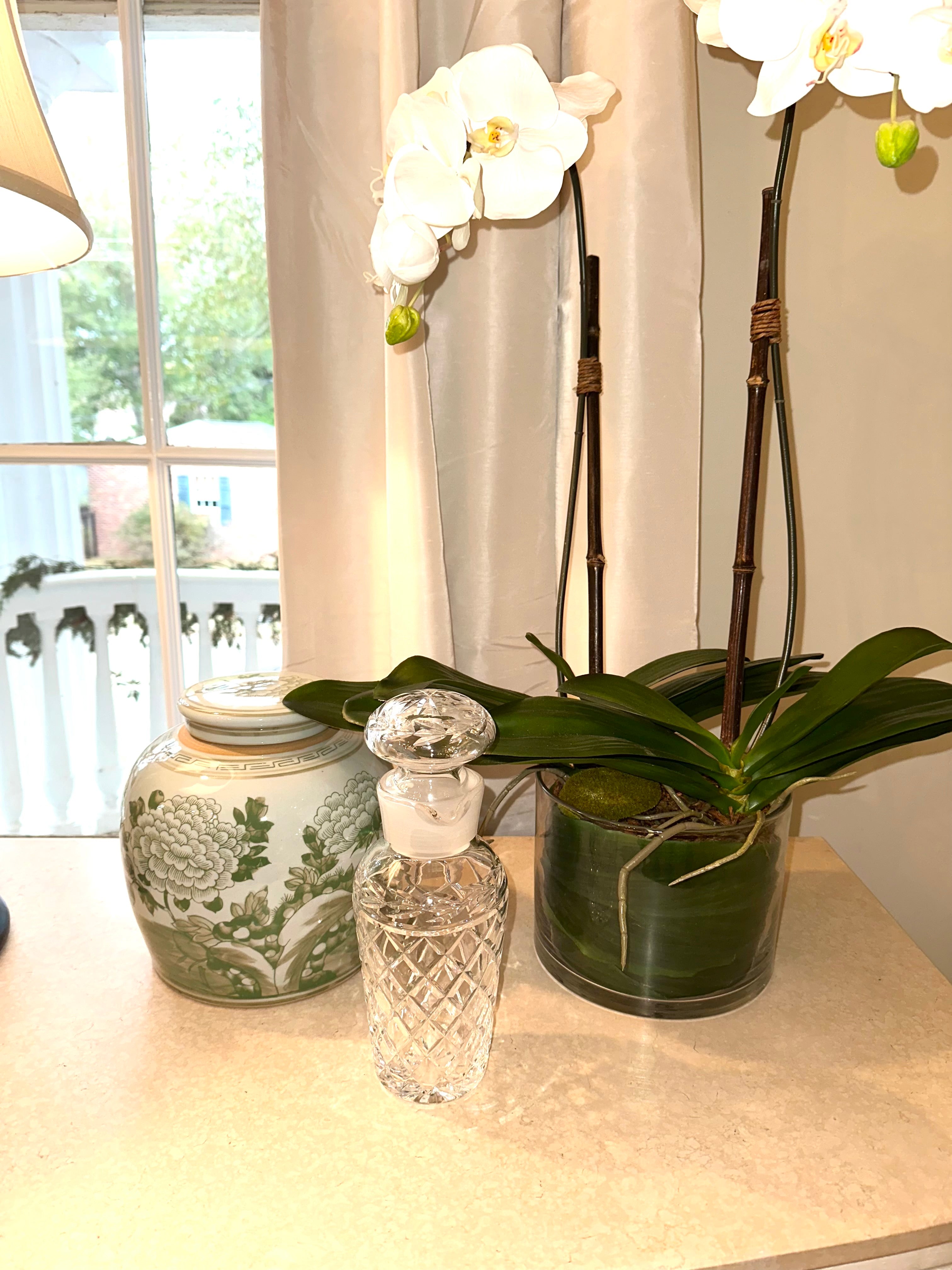 Peony Landscape Green and White Porcelain Jar