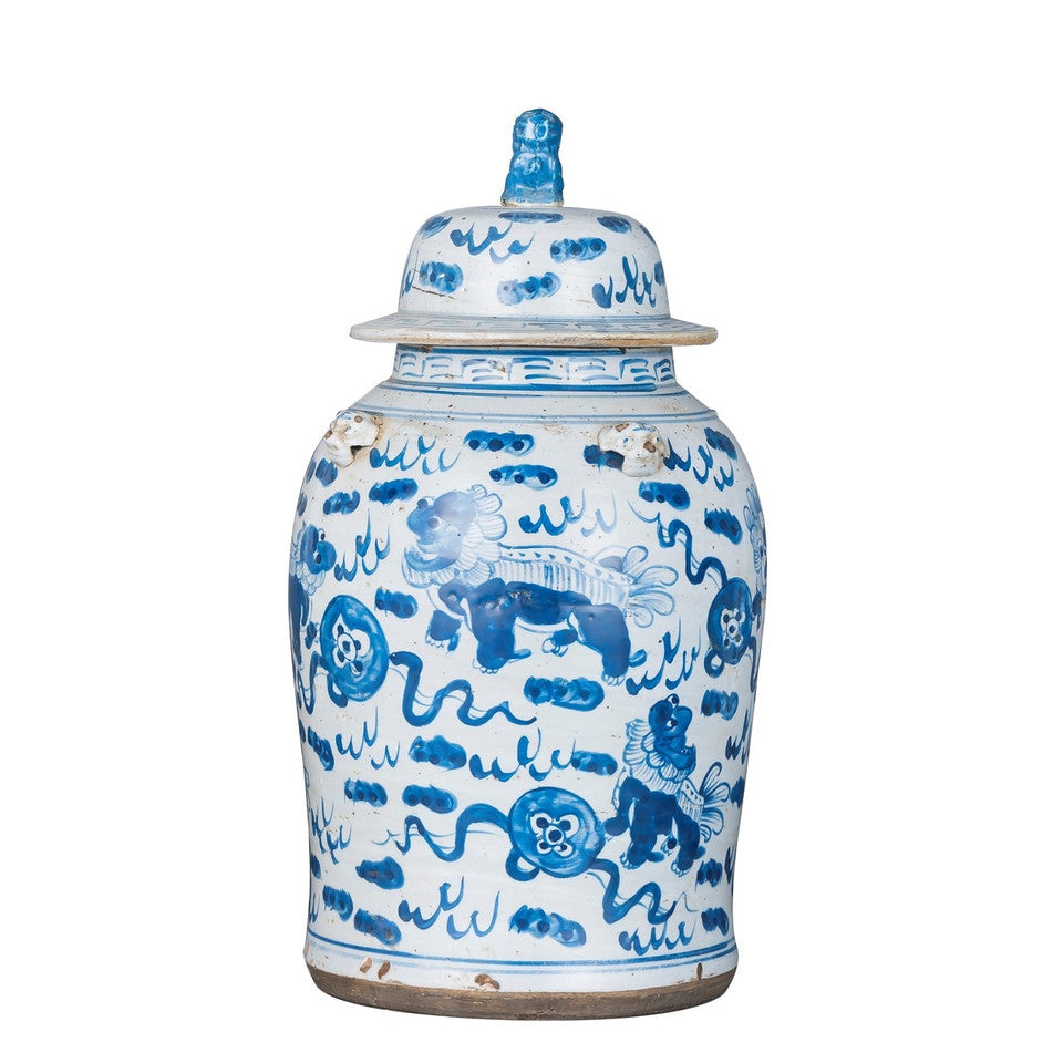 Vintage Temple Jar Lion Motif