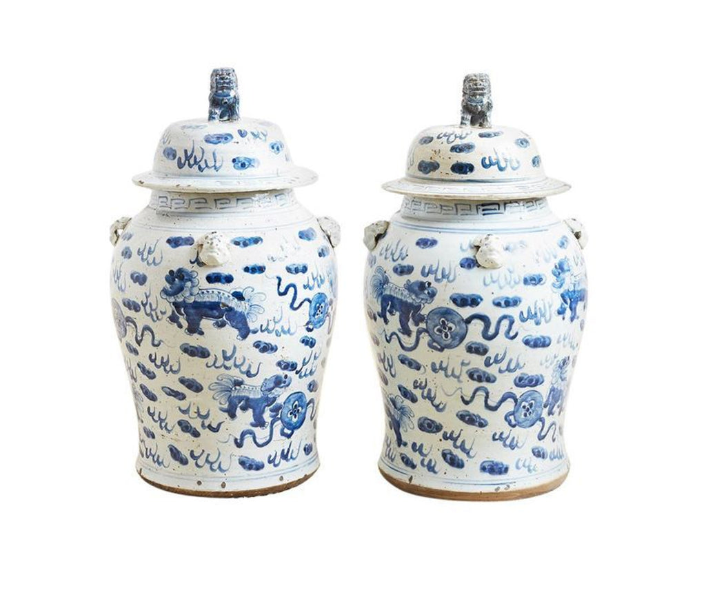 Vintage Temple Jar Lion Motif