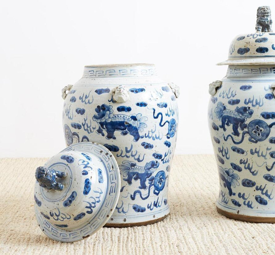 Vintage Temple Jar Lion Motif