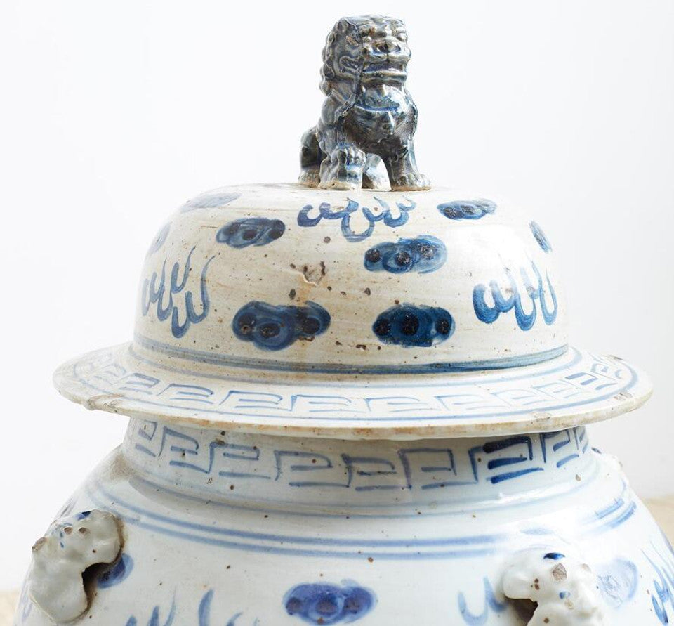 Vintage Temple Jar Lion Motif