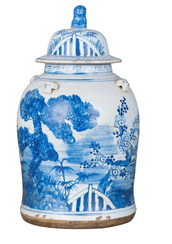 Vintage Temple Jar Pine Motif