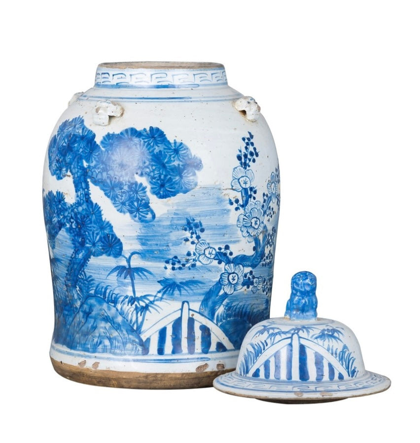 Vintage Temple Jar Pine Motif