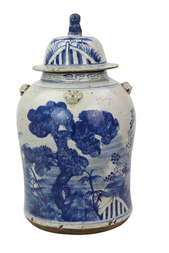 Vintage Temple Jar Pine Motif