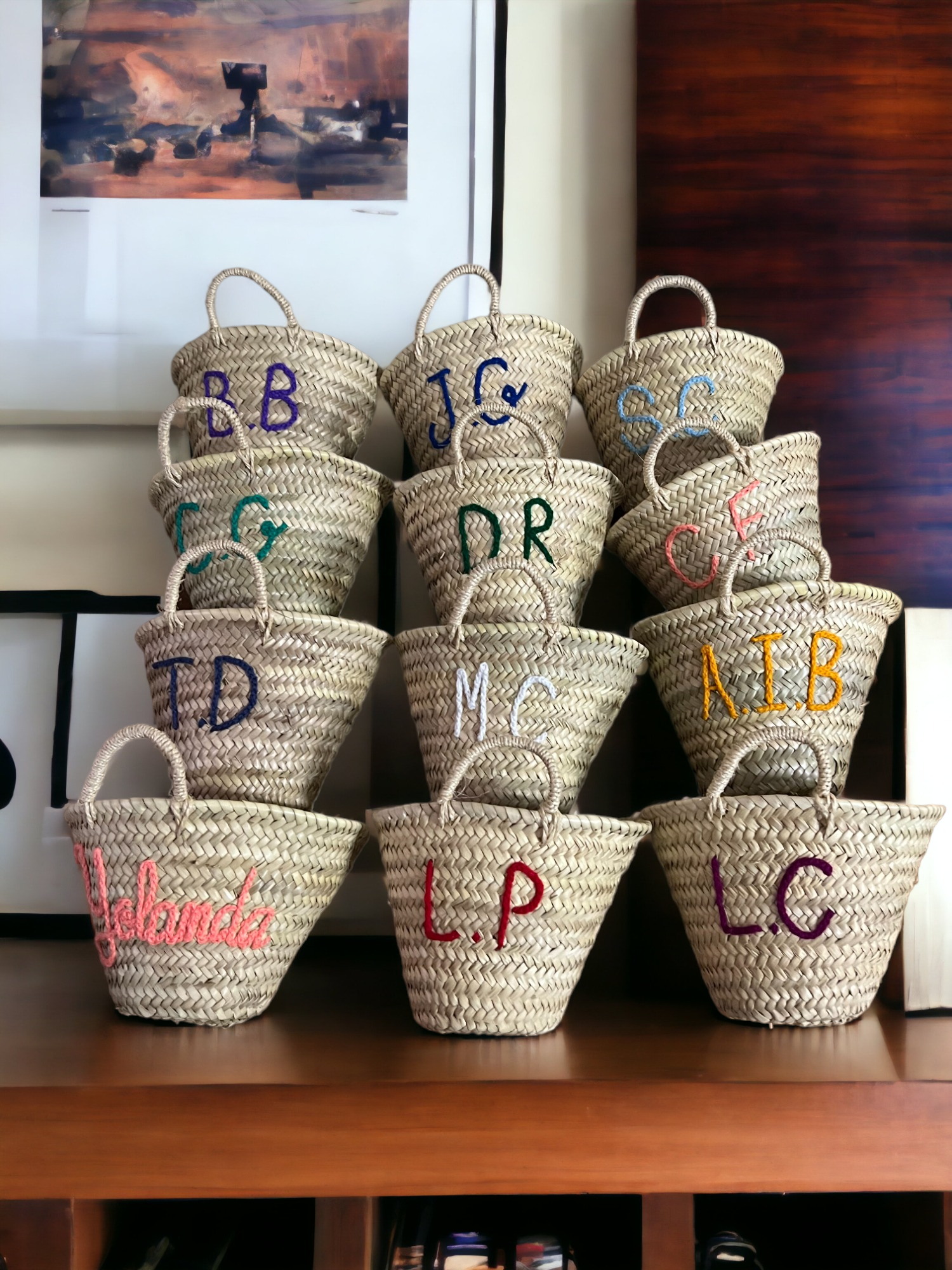 French basket, Straw tote bag, Grocery bag, woven bag