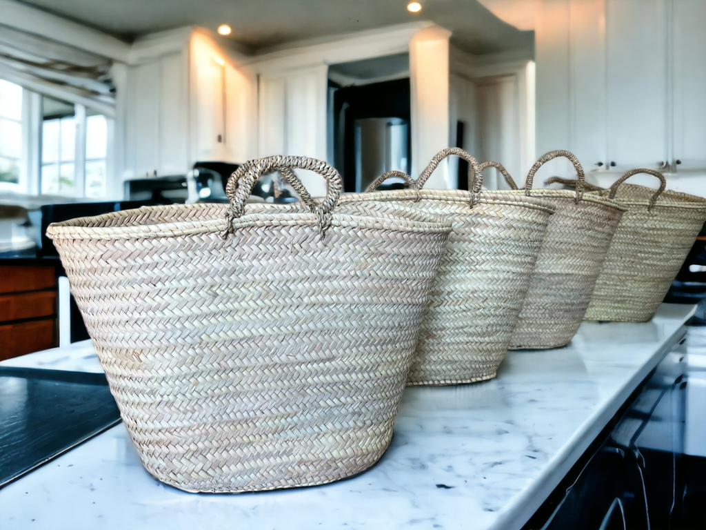 French basket, Straw tote bag, Grocery bag, woven bag